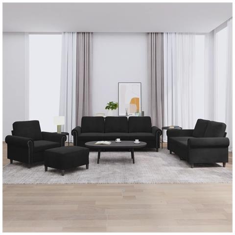 Set di Divani 4 pz con Cuscini Nero in Velluto - Foto 2