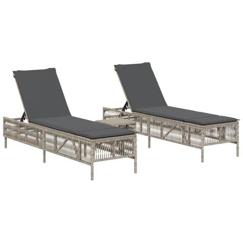 Lettini Prendisole 2pz con Tavolino Grigio Chiaro in Polyrattan - Foto 1