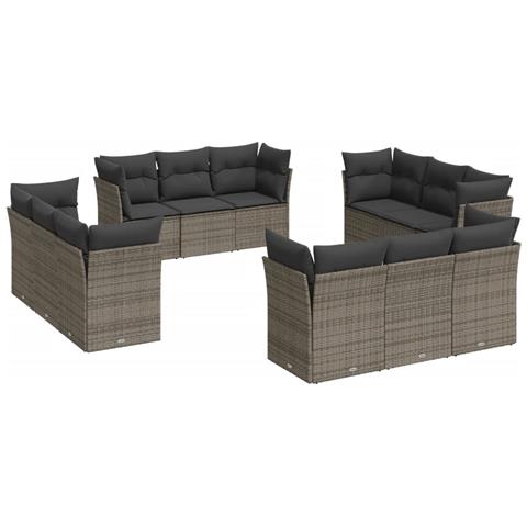 Set Divani da Giardino 12 pz con Cuscini Grigio in Polyrattan - Foto 1