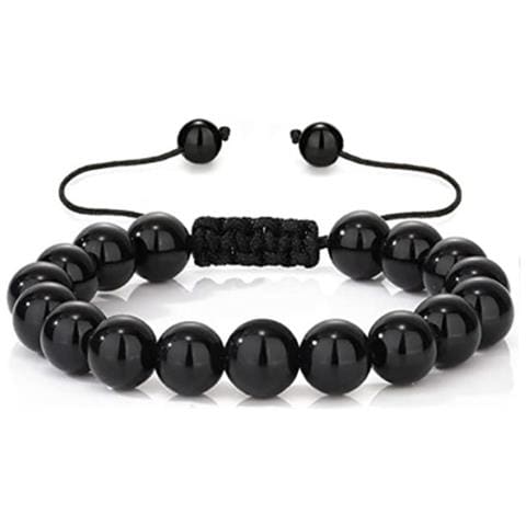 Bracciale Intrecciato In Ossidiana Nera Da 10 Mm - Bracciale Regolabile Fatto A Mano Con Perline - Foto 1