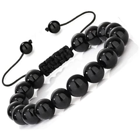 Bracciale Intrecciato In Ossidiana Nera Da 10 Mm - Bracciale Regolabile Fatto A Mano Con Perline - Foto 4