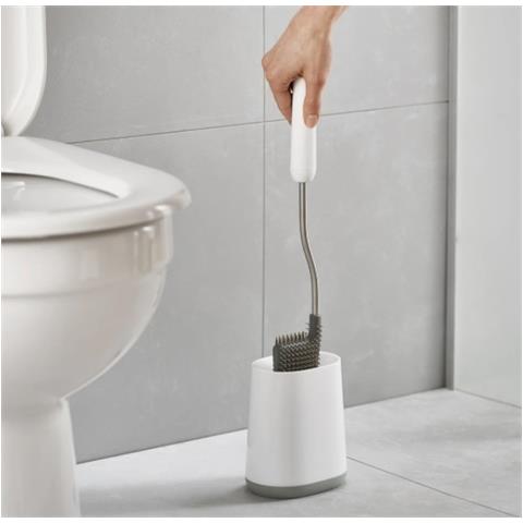 Set 2 Spazzole Da Bagno Flex Lite Design Flessibile E Igienico Testa A Forma Di D Per Pulizia Efficace Include Supporto Colore Grigio Chiaro - Foto 2