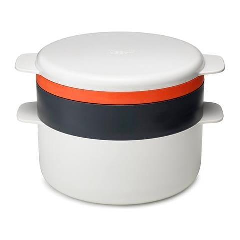 Set Da Cucina Impilabile Per Microonde M Cuisine Quattro Pezzi Design Impilabile Con Pentola Da Due Litri Vaporiera Piastra E Coperchio Colore Pietra E Arancione - Foto 1