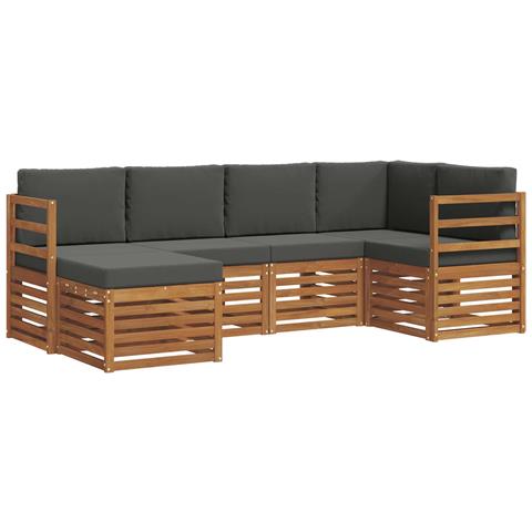 Set divani 6 pcs Naturale e Antracite Legno di Acacia Massello - Foto 1