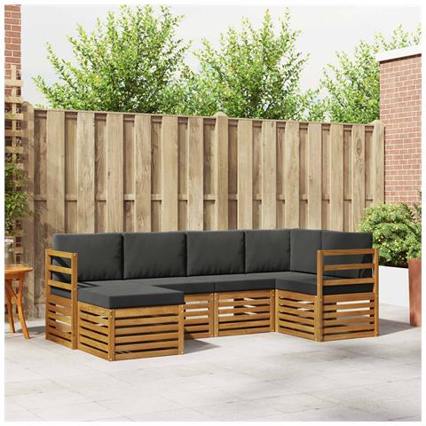 Set divani 6 pcs Naturale e Antracite Legno di Acacia Massello - Foto 2