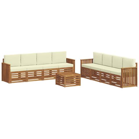 Set divani 9 pcs Naturale e Crema Legno di Acacia Massello - Foto 1