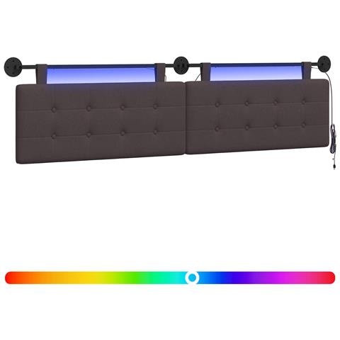 Testiera sospesa Con luce LED Marrone Scuro Tessuto - Foto 1