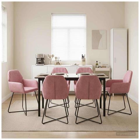 Sedie da pranzo 6 pcs Velluto (V) Rosa 55 x 50 x 84 cm - Foto 2