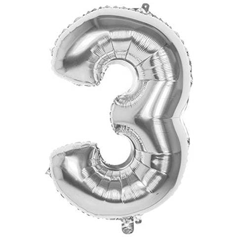 Palloncino Mylar Numero '3' (86cm), Argento, Colore Silver, 86 Cm, 22033 - Foto 1