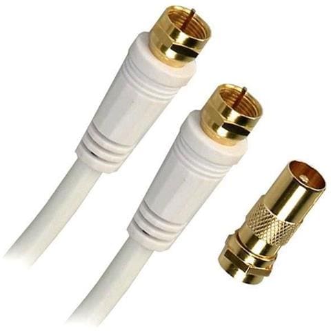 Cavo Satellitare Spina '' F '' - Maschio / Maschio - Bianco - 5m + Adattatore Spina F. - Foto 1