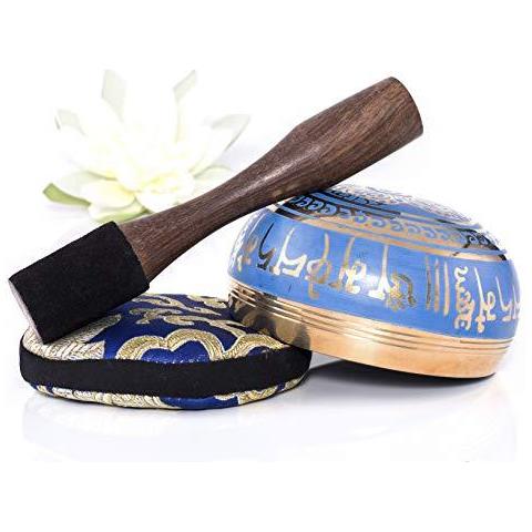 Silenzioso Mente Tazza Tibetana Cantante Set Colore Blue Design Con Doppio Superficie Mallet E Seta Cuscino Promuove La Pace Chakra Healing E Mindfulness Regalo Exquisite - Foto 2