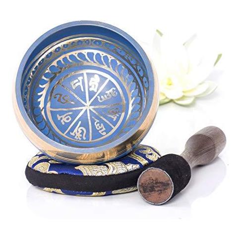Silenzioso Mente Tazza Tibetana Cantante Set Colore Blue Design Con Doppio Superficie Mallet E Seta Cuscino Promuove La Pace Chakra Healing E Mindfulness Regalo Exquisite - Foto 1