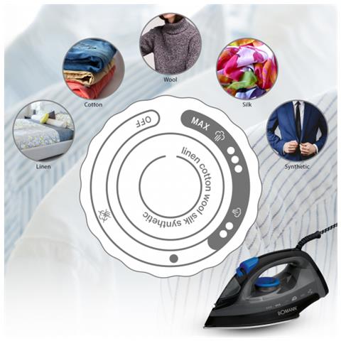 Bomann Db 6003 Cb Dampfbgeleisen Mit 7 Funktionen, Edelstahlspezialsohle, Stufenlose Temperaturregulierung, Zuschaltbare Selbstreinigungsfunktion, Schwarz / blau (660031)  - Foto 3