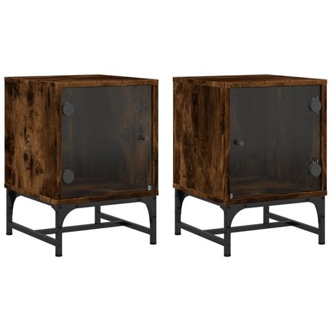 Comodini Con Ante In Vetro 2pz Rovere Fumo 35x37x50 Cm - Foto 2