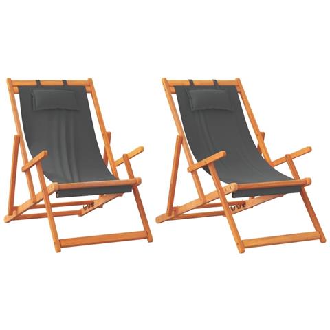Sedie Da Spiaggia Pieghevoli 2 Pz In Tessuto Grigio - Foto 2