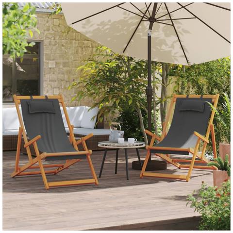 Sedie Da Spiaggia Pieghevoli 2 Pz In Tessuto Grigio - Foto 1