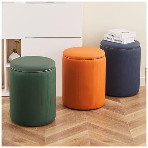 Pouf Contenitore Ecopelle Verde Decoro Oro Poggiapiedi Seduta Imbottita 35x45cm - Foto 2