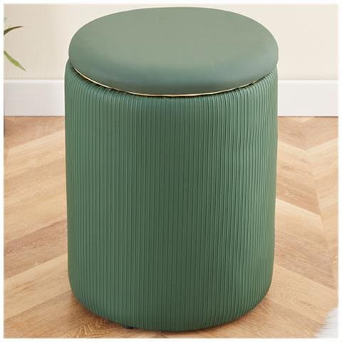 Pouf Contenitore Ecopelle Verde Decoro Oro Poggiapiedi Seduta Imbottita 35x45cm - Foto 5