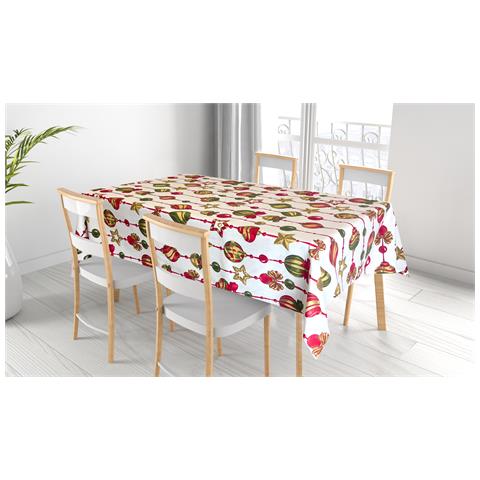 Tovaglia Natalizia Cucina Soggiorno In 100% Cotone Disegno Addobbi 140x240 Addobbi - Foto 5