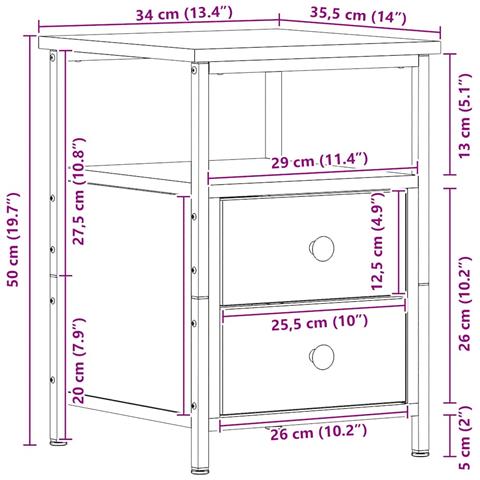 Comodino Rovere Nero 34x35,5x50 cm in Legno Multistrato - Foto 2
