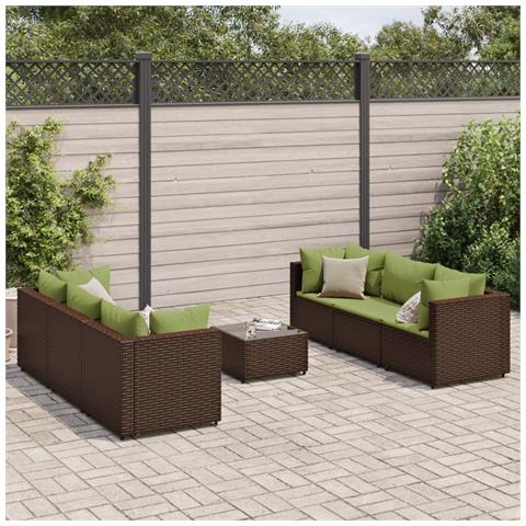 Set Divani Da Giardino 7 Pz Con Cuscini In Polyrattan Marrone - Foto 1