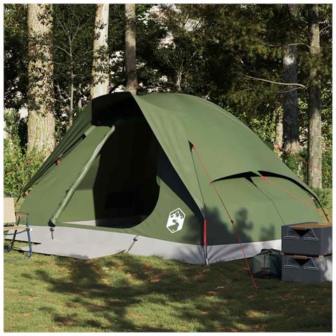 Tenda da Campeggio a Cupola 4 Persone Verde Oliva Impermeabile - Foto 1