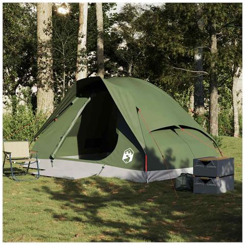 Tenda da Campeggio a Cupola 4 Persone Verde Oliva Impermeabile - Foto 2