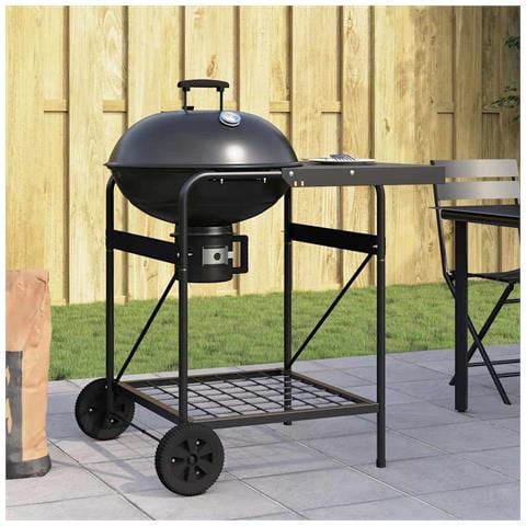 Carrello Barbecue a Carbone  con Coperchio Nero 96x72x113 cm in Metallo - Foto 2
