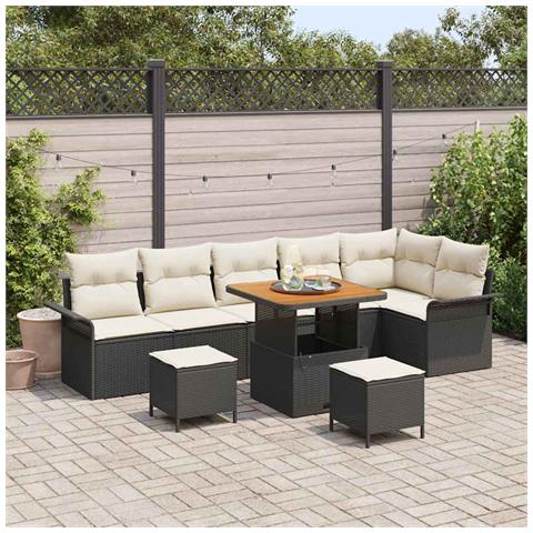 Set di divani da giardino da 9 pezzi con cuscini neri in polyrattan e acacia, Divano da giardino a due posti con spazio di stoccaggio e cuscini in polyrattan nero, Set da giardino di 3 pezzi con cuscini in polyrattan nero e acacia - Foto 2