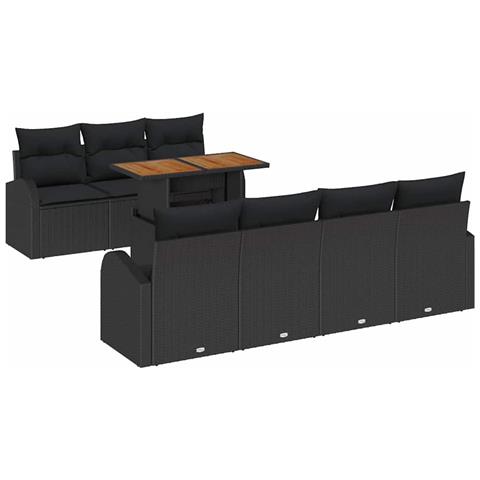 Set Divano da Giardino  8 Pezzi con Cuscini Nero Polyrattan, Divano da Giardino due posti  con Ripostiglio e Cuscini Nero Polyrattan - Foto 1