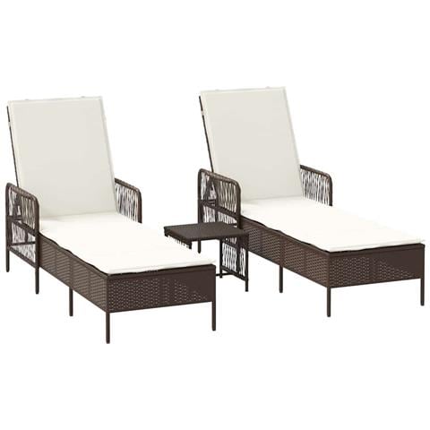 Set Lettino Prendisole Set di 3 Marrone e panna Polyrattan, metallo - Foto 1