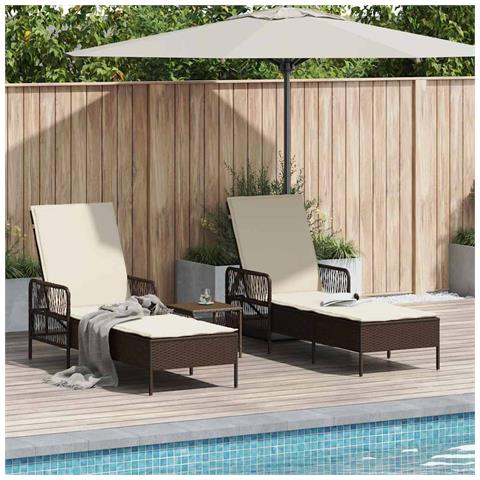 Set Lettino Prendisole Set di 3 Marrone e panna Polyrattan, metallo - Foto 2