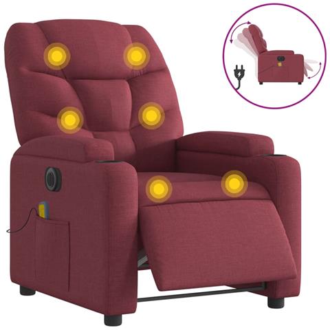 Poltrona Massaggiante Reclinabile Elettrica Rosso Vino Tessuto - Foto 1