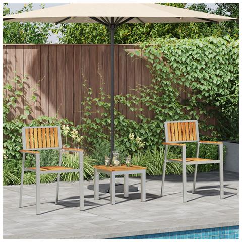 Set da Pranzo da Giardino  in Legno Massello di Teak 3 Pezzi, Sedie da Giardino impilabili  2 pz in Legno Massello di Teak e Metallo - Foto 2