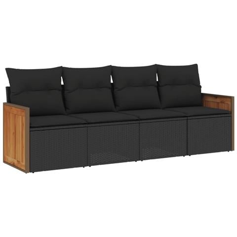 Set Divani da Giardino 4 pz con Cuscini Nero in Polyrattan - Foto 1