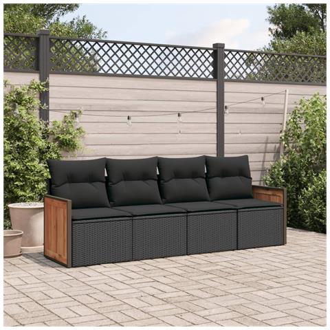 Set Divani da Giardino 4 pz con Cuscini Nero in Polyrattan - Foto 2