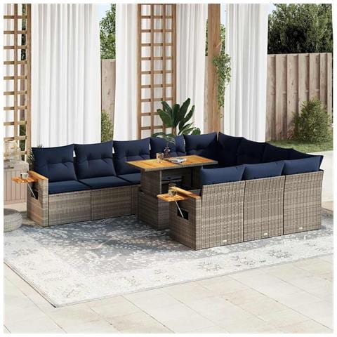 Set Divani Giardino 11 pz con Cuscini Polyrattan Acacia Grigio - Foto 2