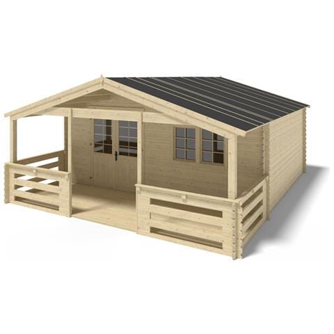 Casetta Da Giardino In Legno Con Veranda E tettoia - 42m2 - 6x5m - 40mm - Colore: Naturale - Foto 1
