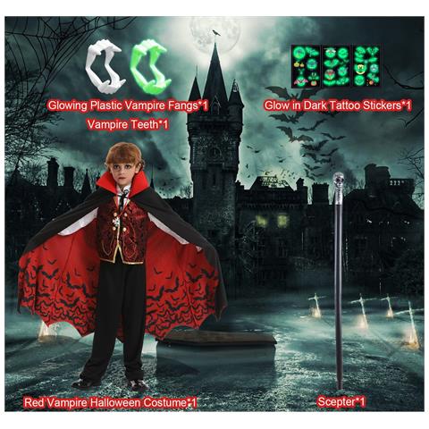 Costume Da Vampiro Travestimento Halloween 10 Pezzi Vestito Per Bambini 3-4 Anni - Foto 6