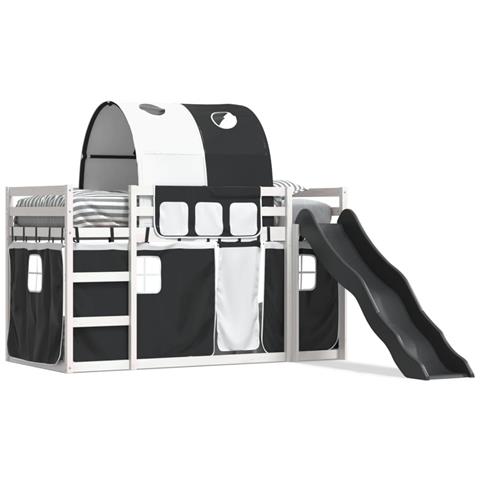 Letto a Castello con Scivolo e Tende Bianco e Nero 90x200 cm - Foto 1