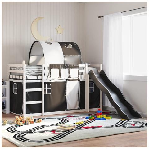 Letto a Castello con Scivolo e Tende Bianco e Nero 90x200 cm - Foto 2