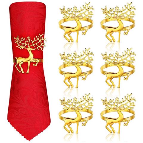 Anelli Per Tovaglioli Natalizi A Forma Di Renna - Set Da 6, Decorazioni Per La Tavola Delle Feste In Lega Di Zinco Gold - Foto 1