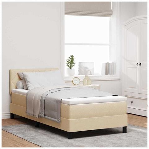 Letto a molle con materasso Crema 90 x 190 cm Tessuto - Foto 2