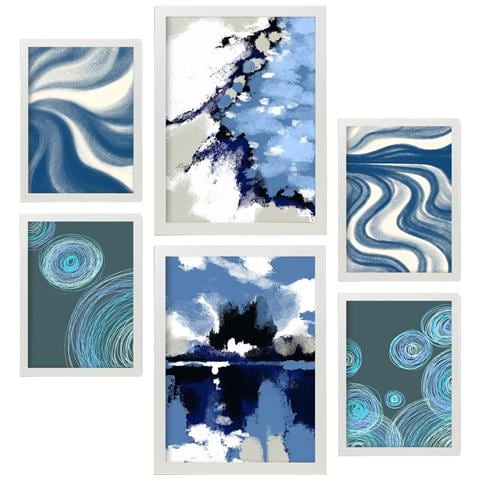 Set Di 6 Stampe Vecchie Valigie Blu Su Sfondi Astratti, Dipinti Decorativi Estetici Per Il Tuo Soggiorno, Camera Da Letto, Casa A3 & A4 Cornice Bianca - Foto 1
