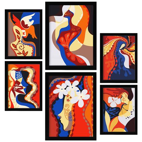 Set Di 6 Stampe Rococo Arts 1 In Dipinti Decorativi Estetici Astratti Femminili Per Il Tuo Soggiorno Di Casa A3 & A4 Cornice Nera - Foto 1