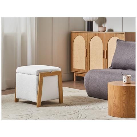 Pouf Contenitore Edland Bouclé 45 Cm 43 Cm Bianco - Foto 1