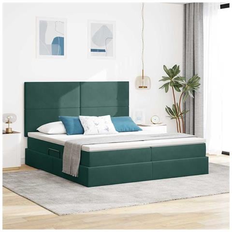 Letto con luci a strisce a LED Verde Scuro 180 x 200 cm Velluto - Foto 2