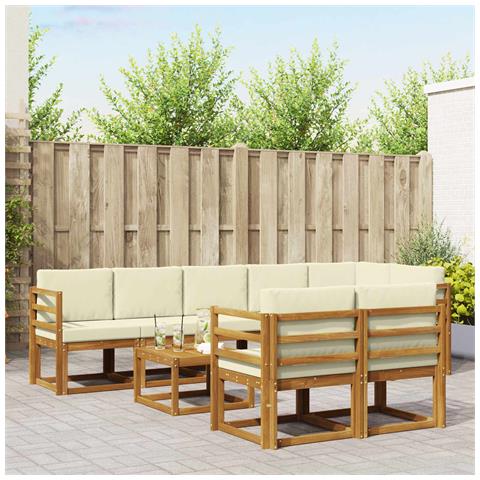 Set di divani da esterno con cuscino 9 pcs Naturale e Crema - Foto 2