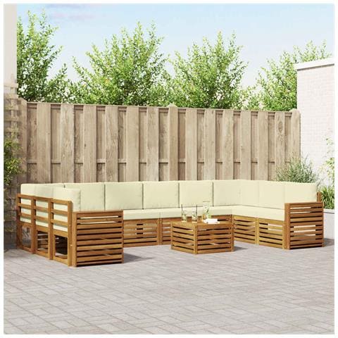 Set divani 11 pcs Naturale e Crema Legno di Acacia Massello - Foto 2