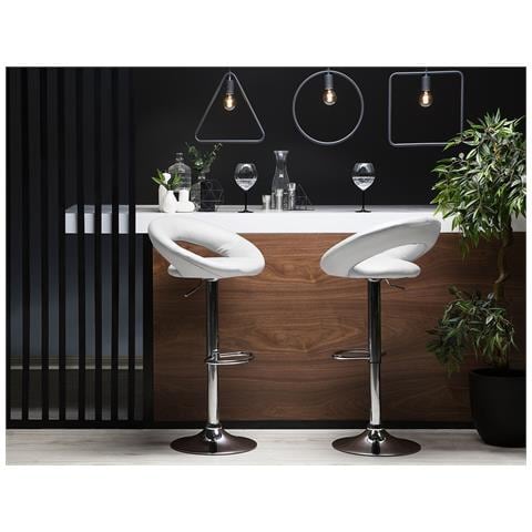 Sgabello Da Bar In Ecopelle Bianco Regolabile In Altezza Set Di 2 Pezzi Peoria - Foto 19